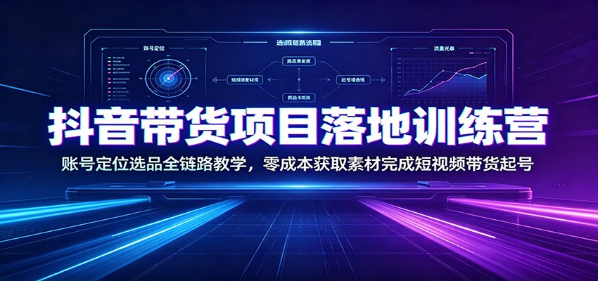 抖音带货项目落地训练营：账号定位选品全链路教学，零成本获取素材完成短视频带货起号-我爱项目网
