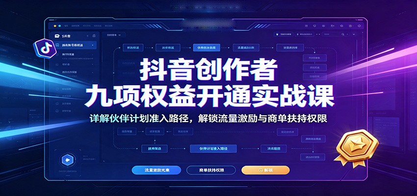 抖音创作者九项权益开通实战课：详解伙伴计划准入路径，解锁流量激励与商单扶持权限-我爱项目网