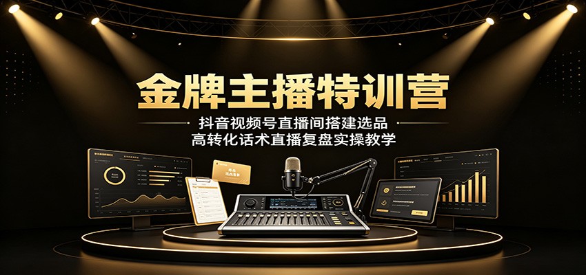 金牌主播特训营：抖音视频号直播间搭建选品，高转化话术直播复盘实操教学-我爱项目网