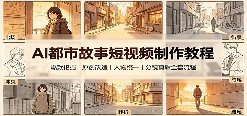 AI都市故事短视频制作教程：爆款挖掘原创改造，人物统一分镜剪辑全套流程-我爱项目网