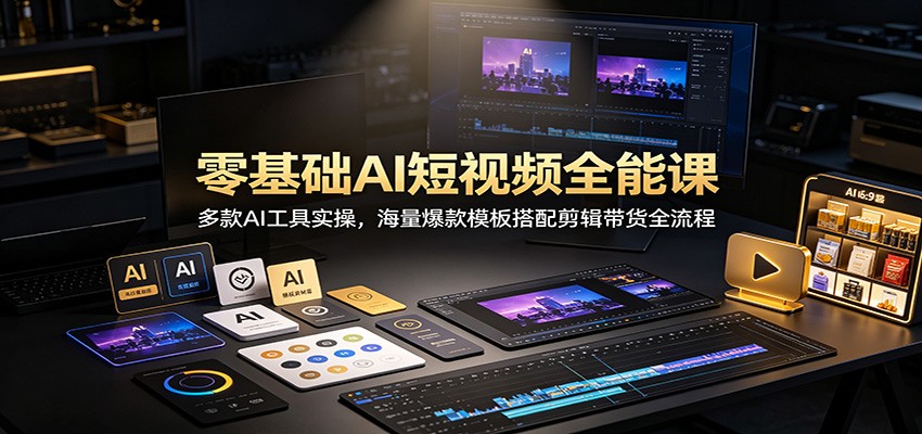 零基础AI短视频全能课：多款AI工具实操，海量爆款模板搭配剪辑带货全流程-我爱项目网