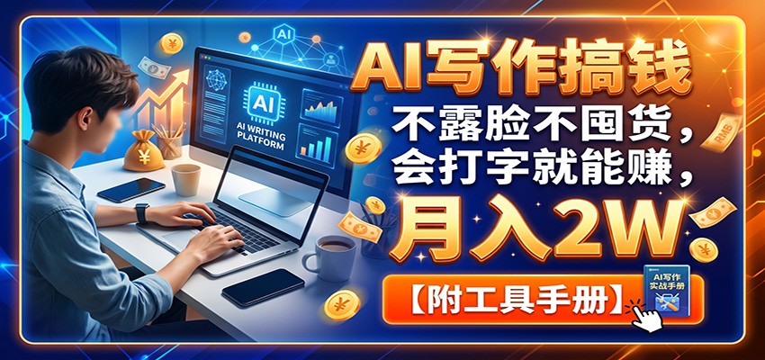 AI写作搞钱:不露脸不囤货,会打字就能赚,月入2W【附工具手册】-我爱项目网