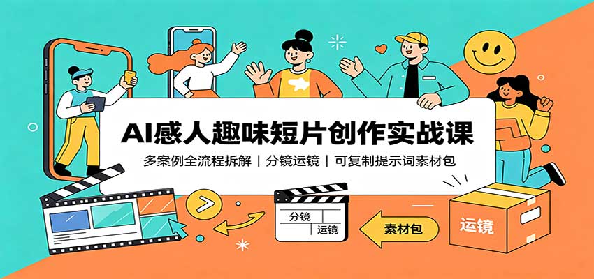 AI感人趣味短片创作实战课:多案例全流程拆解,分镜运镜,可复制提示词素材包-我爱项目网