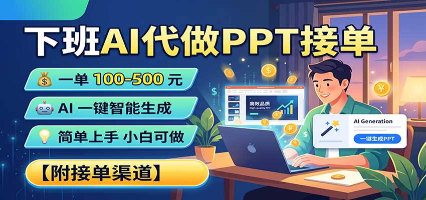 下班AI代做PPT接单，一单100-500，AI一键生成，小白也能做，附接单渠道-我爱项目网