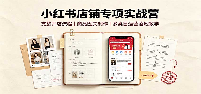 小红书店铺专项实战营：完整开店流程，商品图文制作，多类目运营落地教学-我爱项目网