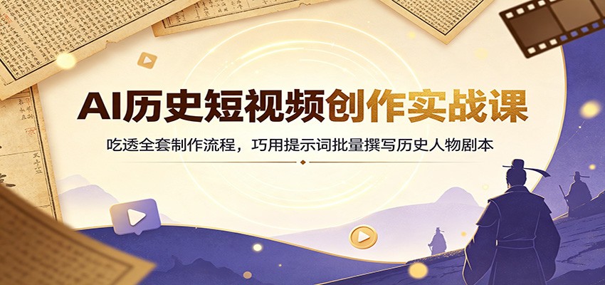 AI历史短视频创作实战课:吃透全套制作流程,巧用提示词批量撰写历史人物剧本-我爱项目网