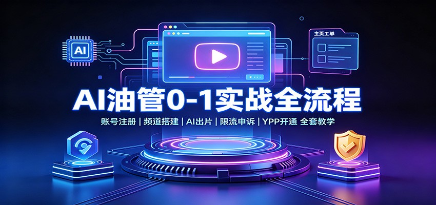 AI油管0-1实战：账号注册频道搭建，AI出片，限流申诉，YPP开通全套教学-我爱项目网