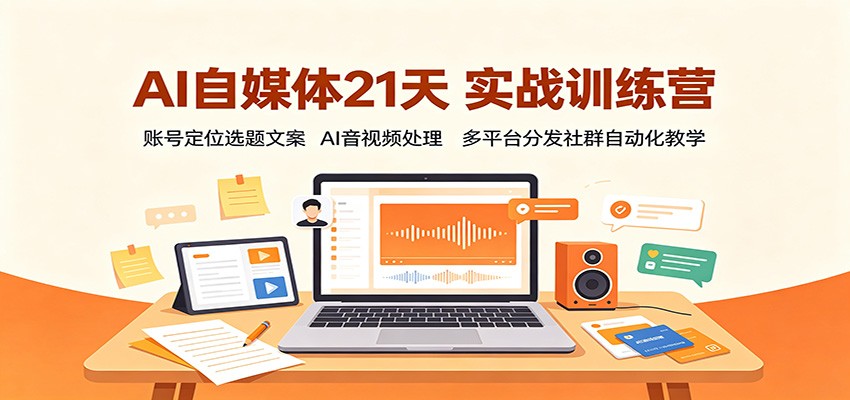 AI自媒体21天实战训练营：账号定位选题文案，AI音视频处理，多平台分发社群自动化教学-我爱项目网