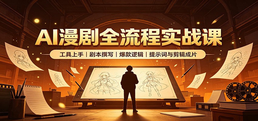 AI漫剧全流程实战课：工具上手、剧本撰写、爆款逻辑、提示词与剪辑成片-我爱项目网