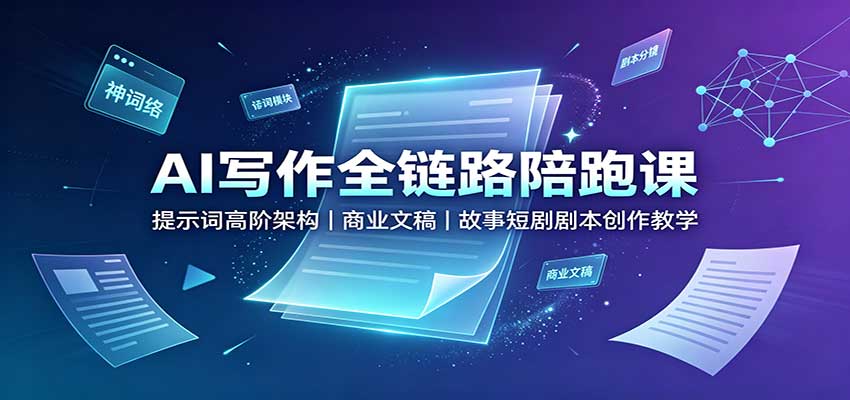 AI写作全链路陪跑课：提示词高阶架构，商业文稿，故事短剧剧本创作教学-我爱项目网