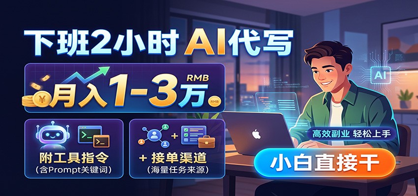下班2小时AI代写,月入1-3万,附工具指令+接单渠道,小白直接干-我爱项目网