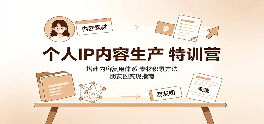 个人IP内容生产特训营：搭建内容复用体系，素材积累方法，朋友圈变现指南-我爱项目网
