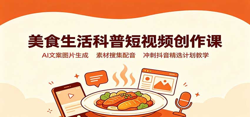 美食生活科普短视频创作课：AI文案图片生成，素材搜集配音，冲刺抖音精选计划教学-我爱项目网