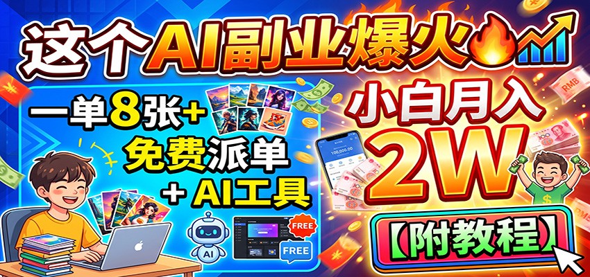 这个AI副业爆火!一单8张+,免费派单+AI工具,小白月入2W【附教程】-我爱项目网