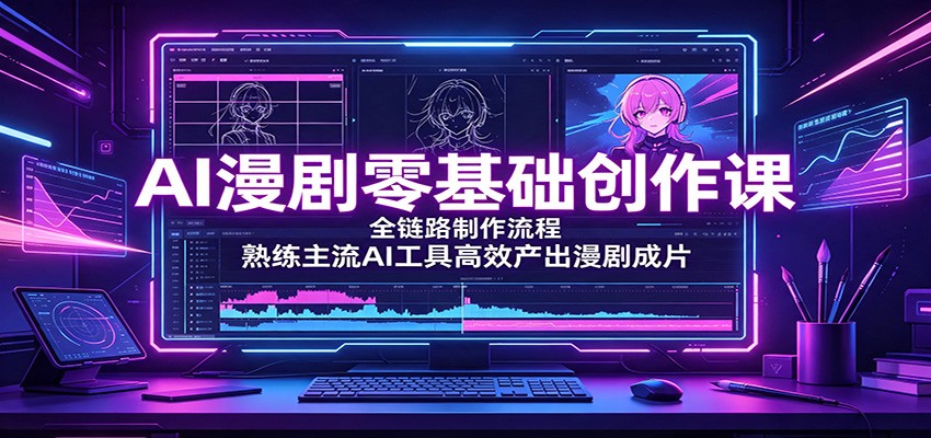 AI漫剧零基础创作课:全链路制作流程,熟练主流AI工具高效产出漫剧成片-我爱项目网