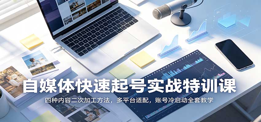 自媒体快速起号实战特训课：四种内容二次加工方法，多平台适配，账号冷启动全套教学-我爱项目网