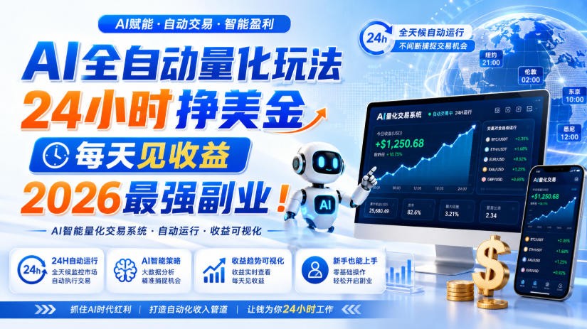 AI量化全自动操作挣美金，矩阵可日入1000+，适合普通人的副业！-我爱项目网