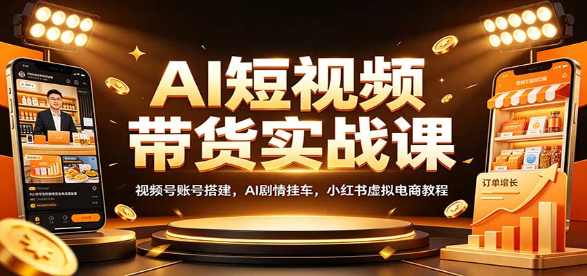 AI短视频带货实战课：视频号账号搭建，AI剧情挂车，小红书虚拟电商教程-我爱项目网