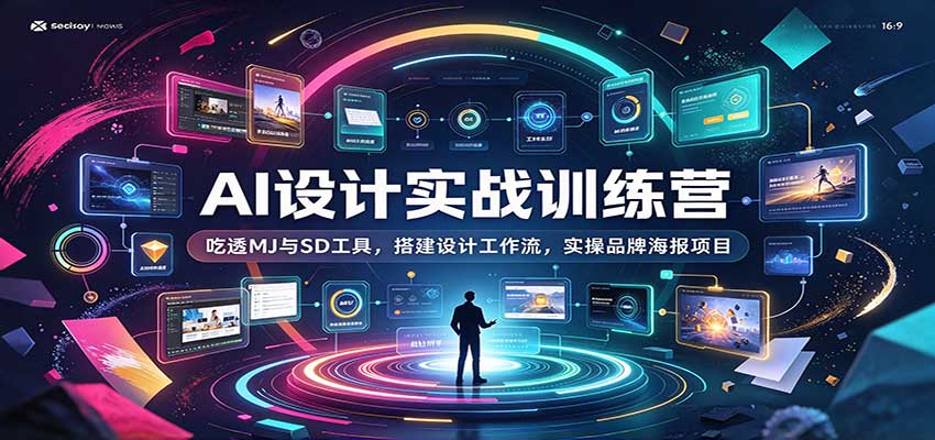 AI设计实战训练营:吃透MJ与SD工具,搭建设计工作流,实操品牌海报项目-我爱项目网