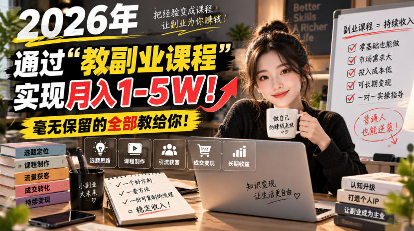 2026年通过“教副业课程”实现月入1-5W！毫无保留的全部教给你！-我爱项目网