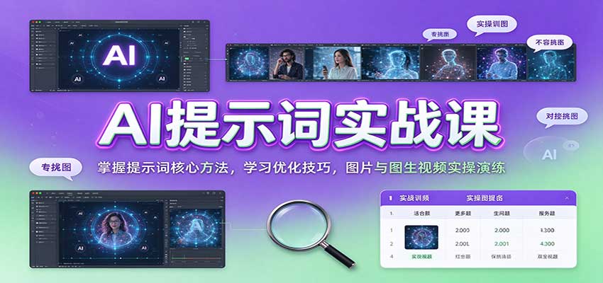 AI提示词实战课:掌握提示词核心方法,学习优化技巧,图片与图生视频实操演练-我爱项目网