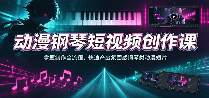 动漫钢琴短视频创作课:掌握制作全流程,快速产出氛围感钢琴类动漫短片-我爱项目网