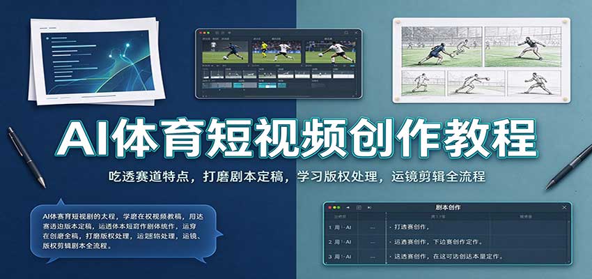 AI体育短视频创作教程：吃透赛道特点，打磨剧本定稿，学习版权处理，运镜剪辑全流程-我爱项目网