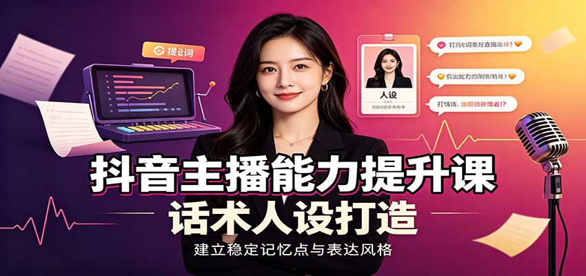 抖音主播能力提升课：账号底层逻辑，直播间搭建调试，话术人设打造全套教学-我爱项目网