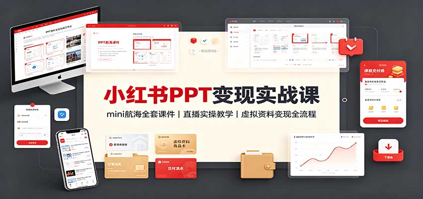 小红书PPT变现实战课：mini航海全套课件+直播实操教学，虚拟资料变现全流程-我爱项目网