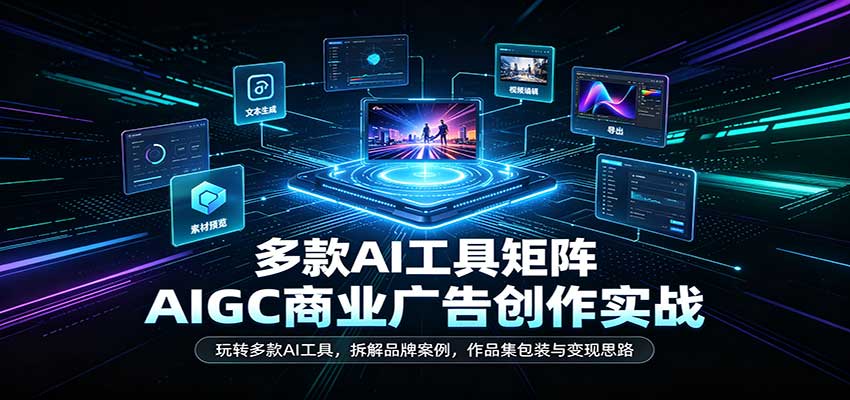AIGC商业广告创作实战：玩转多款AI工具，拆解品牌案例，作品集包装与变现思路-我爱项目网
