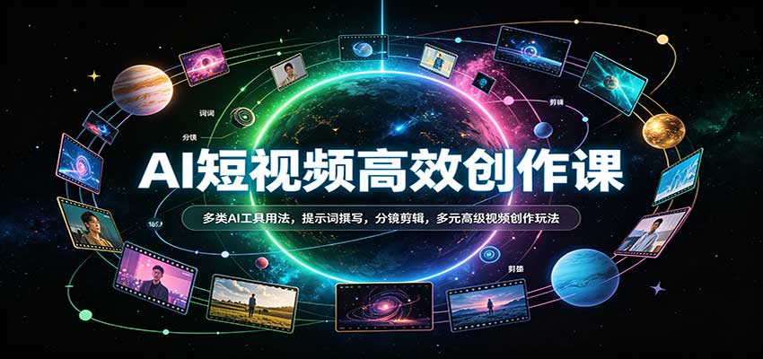 AI短视频高效创作课:多类AI工具用法,提示词撰写,分镜剪辑,多元高级视频创作玩法-我爱项目网