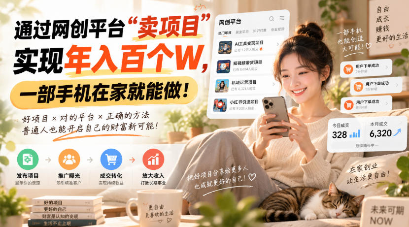 靠卖网创项目变现,一年拿下百万收益!一台手机就能操作!-我爱项目网