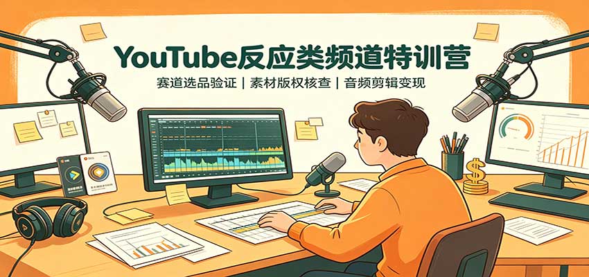 YouTube反应类频道特训营：赛道选品验证，素材版权核查，音频剪辑变现-我爱项目网