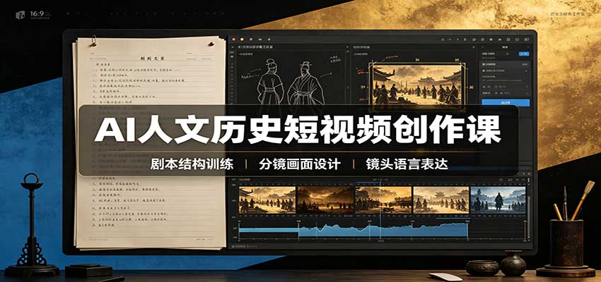 AI人文历史短视频创作课：赛道对标、剧本分镜制图，掌握视频完整产出流程-我爱项目网