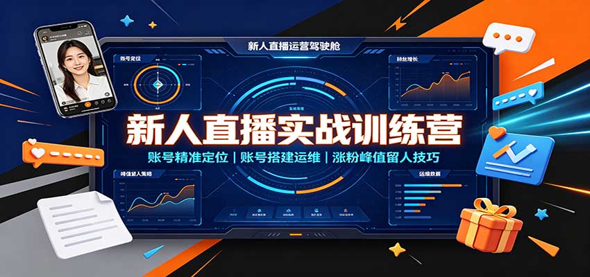新人直播实战训练营：账号精准定位，账号搭建运维，涨粉峰值留人技巧-我爱项目网