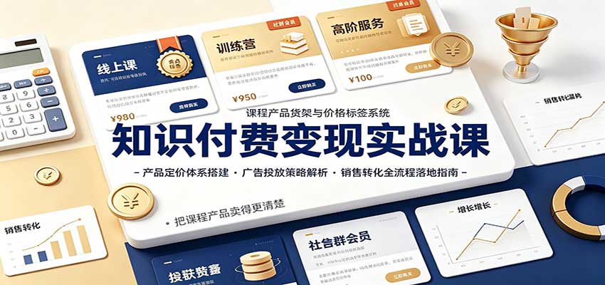 知识付费变现实战课：产品定价体系搭建，广告投放，销售转化全流程落地指南-我爱项目网
