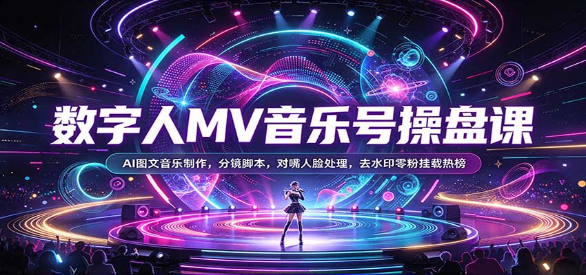 数字人MV音乐号操盘课：AI图文音乐制作，分镜脚本，对嘴人脸处理，去水印零粉挂载热榜-我爱项目网