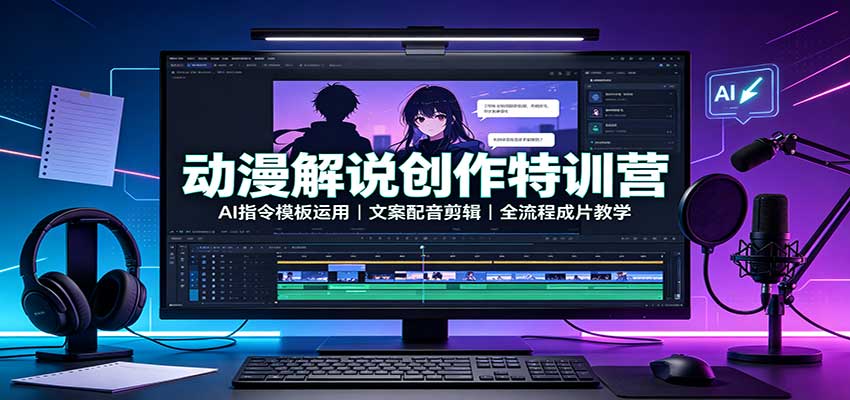 动漫解说创作特训营：AI指令模板运用，文案配音剪辑，全流程成片教学-我爱项目网