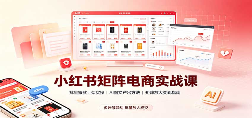 小红书矩阵电商实战课：批量搬款上架实操，AI图文产出，矩阵放大变现指南-我爱项目网