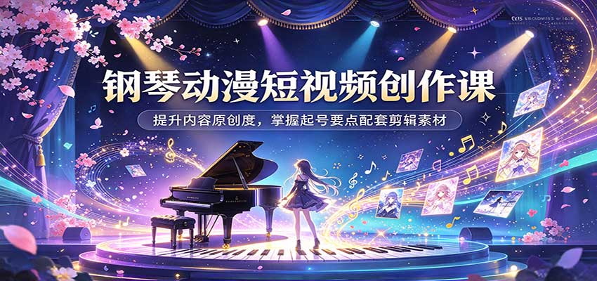 钢琴动漫短视频创作课：提升内容原创度，掌握起号要点配套剪辑素材-我爱项目网