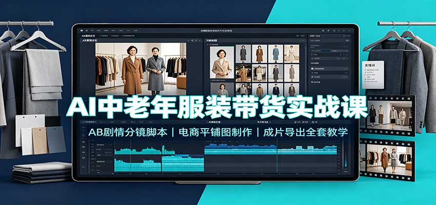 AI中老年服装带货实战课：AB剧情分镜脚本，电商平铺图制作，成片导出全套教学-我爱项目网