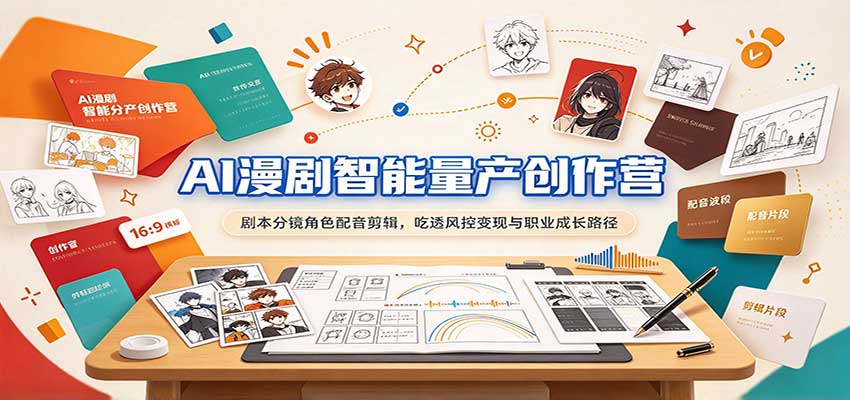 AI漫剧智能量产创作营：剧本分镜角色配音剪辑，吃透风控变现与职业成长路径-我爱项目网