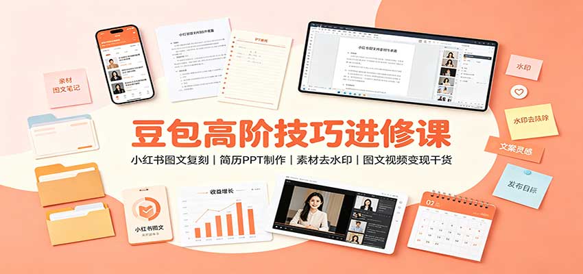 豆包高阶技巧进修课:小红书图文复刻,简历PPT制作,素材去水印,图文视频变现干货-我爱项目网