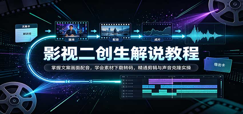 影视二创解说教程:掌握文案画面配音,学会素材下载转码,精通剪辑与声音克隆实操-我爱项目网