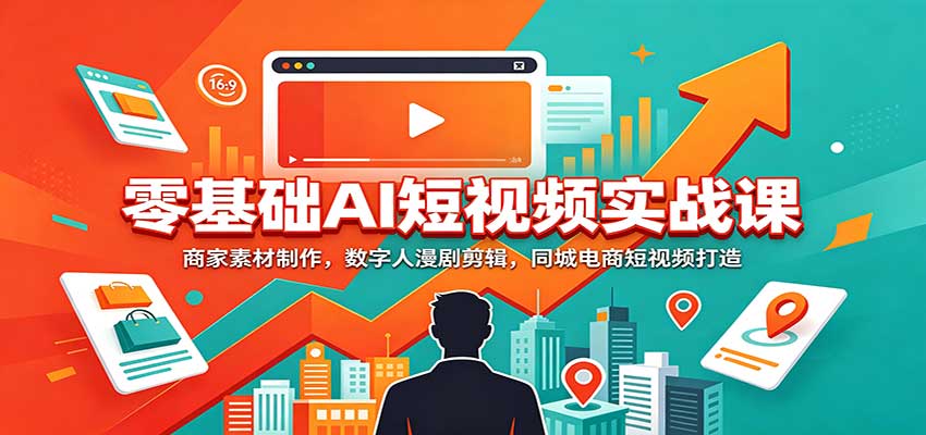 零基础AI短视频实战课：商家素材制作，数字人漫剧剪辑，同城电商短视频打造-我爱项目网