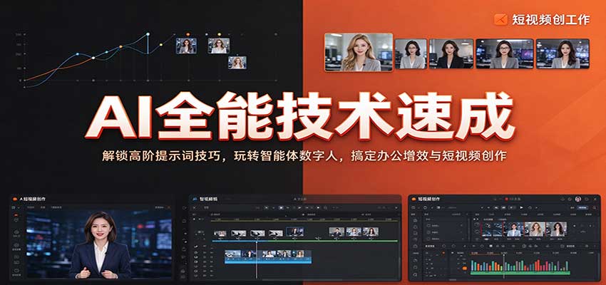 AI全能技术速成：解锁高阶提示词技巧，玩转智能体数字人，搞定办公增效与短视频创作-我爱项目网