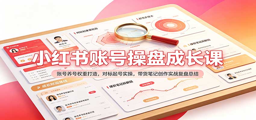 小红书账号操盘成长课：账号养号权重打造，对标起号实操，带货笔记创作实战复盘总结-我爱项目网