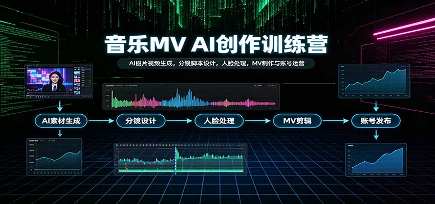 音乐MV AI创作训练营：AI图片视频生成，分镜脚本设计，人脸处理，MV制作与账号运营-我爱项目网