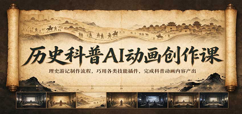 历史科普AI动画创作课：理史游记制作流程，巧用各类技能插件，完成科普动画内容产出-我爱项目网
