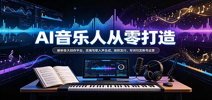AI音乐人从零打造:解析各大创作平台,实操写歌人声合成,版权发行,写词引流账号运营-我爱项目网